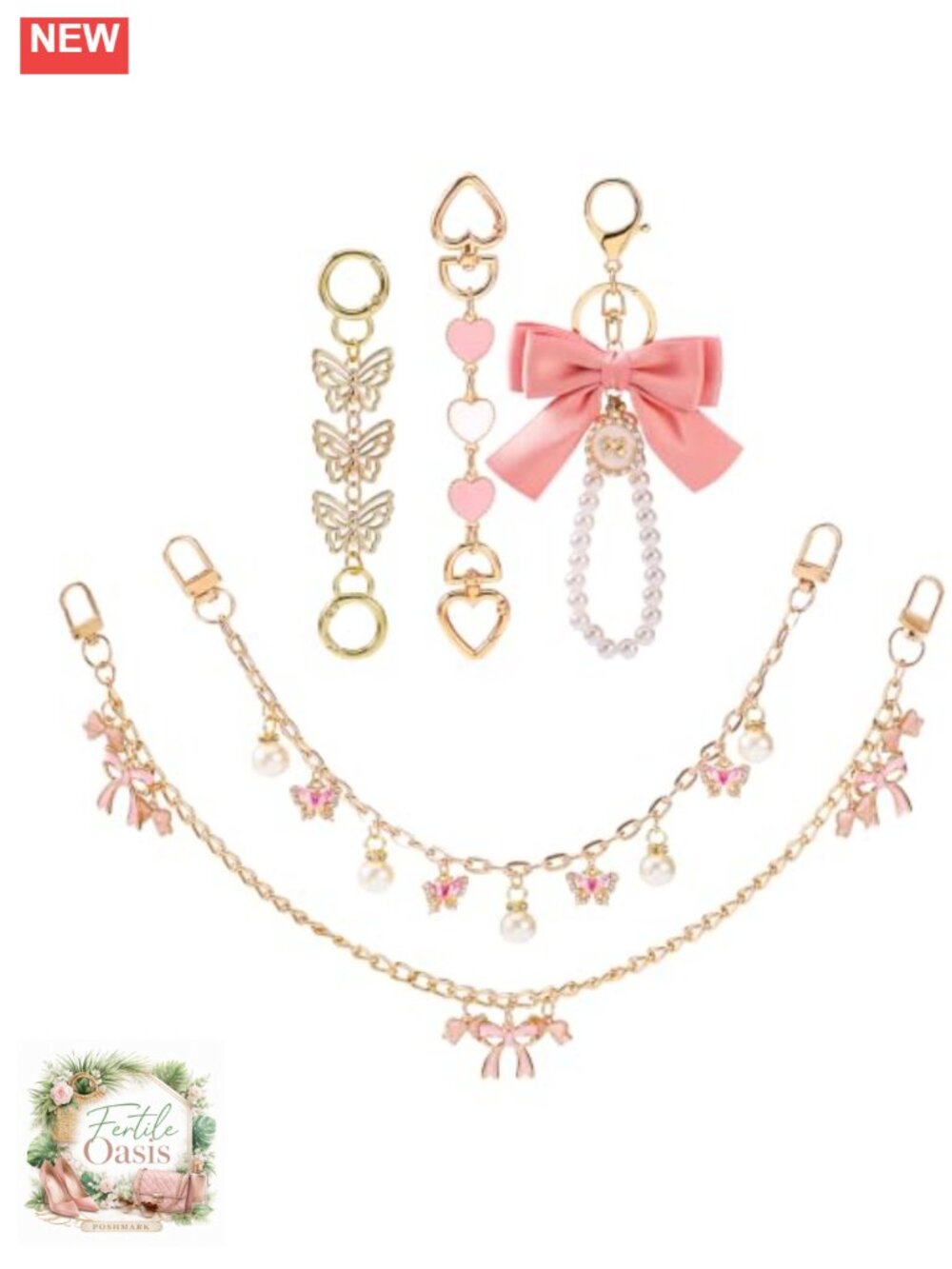 Luxury Alloy Bag Charm Purse Extender Chain Set